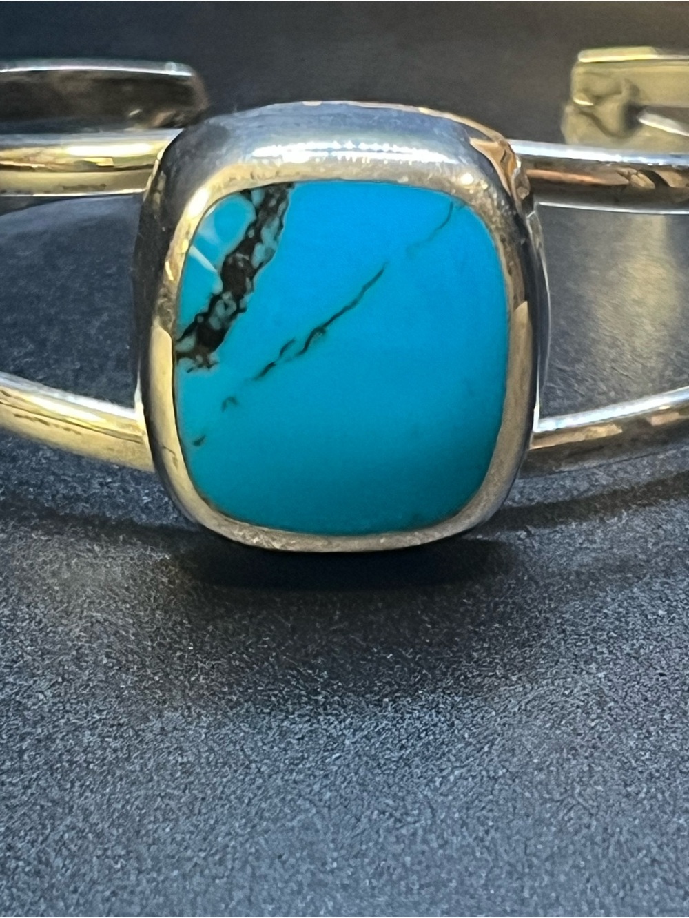Vintage Sterling Silver 925 Stabilized Turquoise Cuff Bracelet Artisan - Picture 5 of 7
